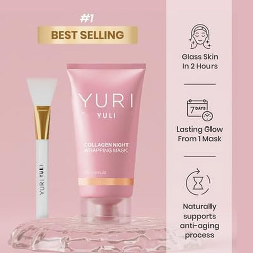 Official YURI Collagen Overnight Wrapping Peel off Face Mask, Overnight Collagen Face Mask Easy Peel off Facial Mask Skin Care Night Mask, Reduce Fine Lines Dullness, Anti-Aging Skin Car