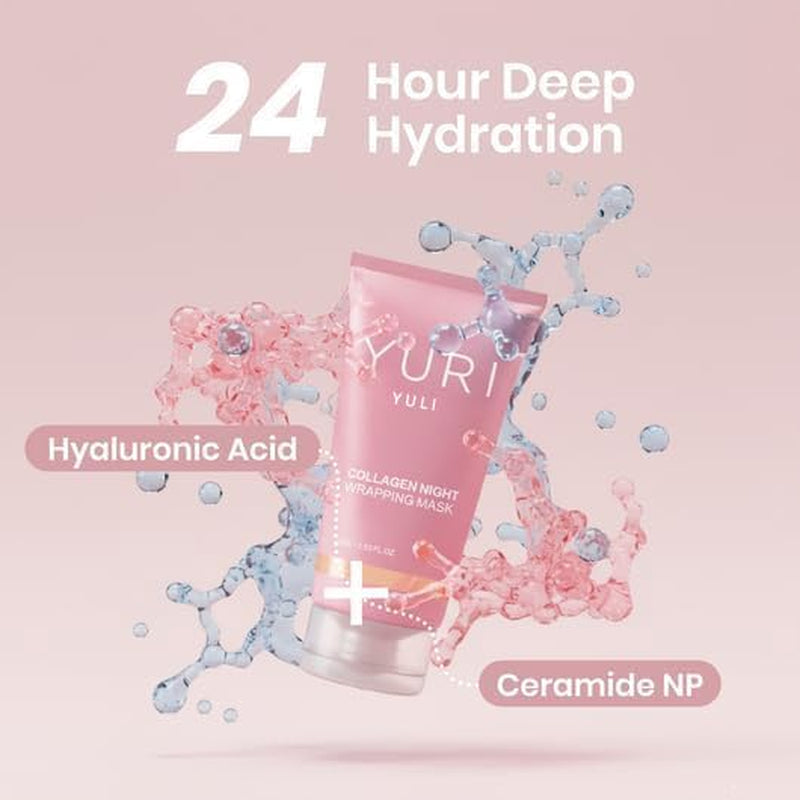 Official YURI Collagen Overnight Wrapping Peel off Face Mask, Overnight Collagen Face Mask Easy Peel off Facial Mask Skin Care Night Mask, Reduce Fine Lines Dullness, Anti-Aging Skin Car